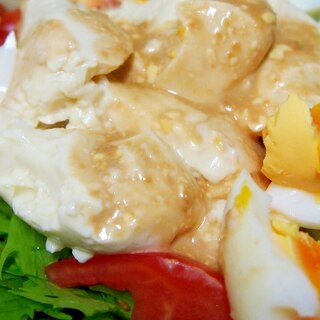 豆腐と卵のごまドレ水菜サラダ